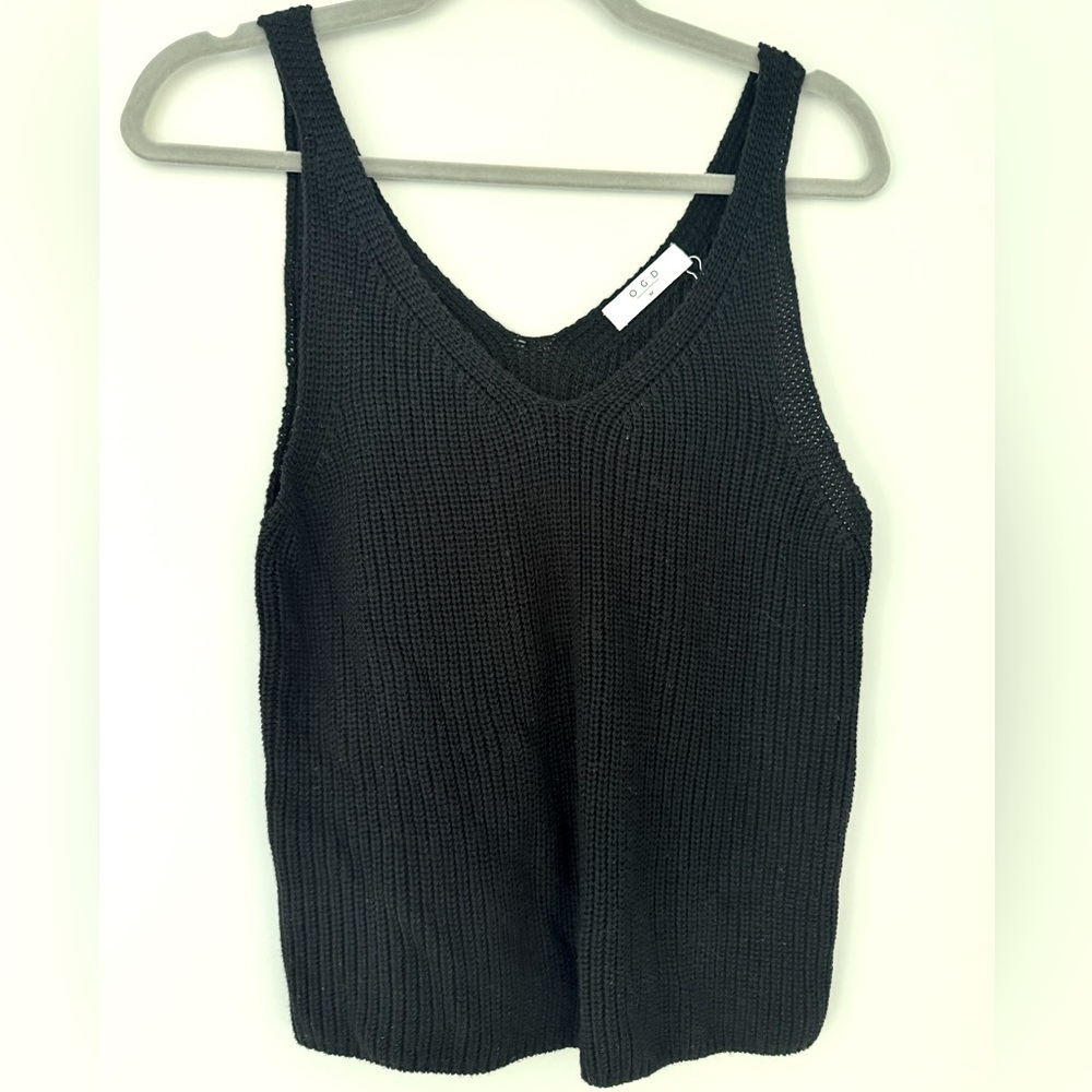 Black Knit V-Neck Tank Top - Women